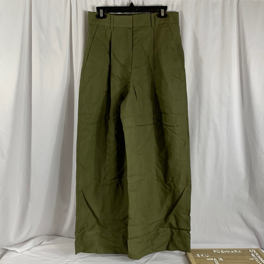 COS WOMEN'S HIGH WAIST WIDE LEG PANT IN DARK KHAKI SIZE 8 - MSRP $135
